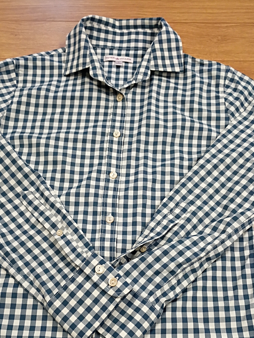 Peter Millar Navy and White Gingham Button-Down Shirt